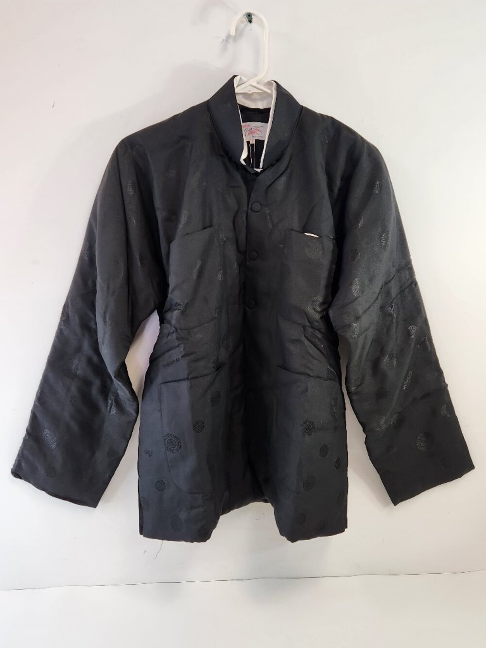 Vintage Plum Blossom Asian Chinese Jacket Black Mens Size Medium NWT Snap Close